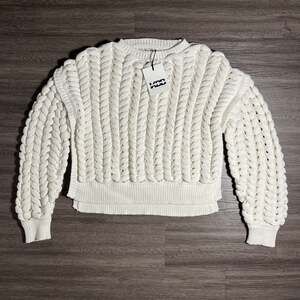KBB by Kahlana Women's L Cream Chunky Knit Crewneck Sweater Cotton Blend Ribbed